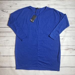 STYLE DOME TUNIC SWEATER V NECK WOMEN BLUE XL